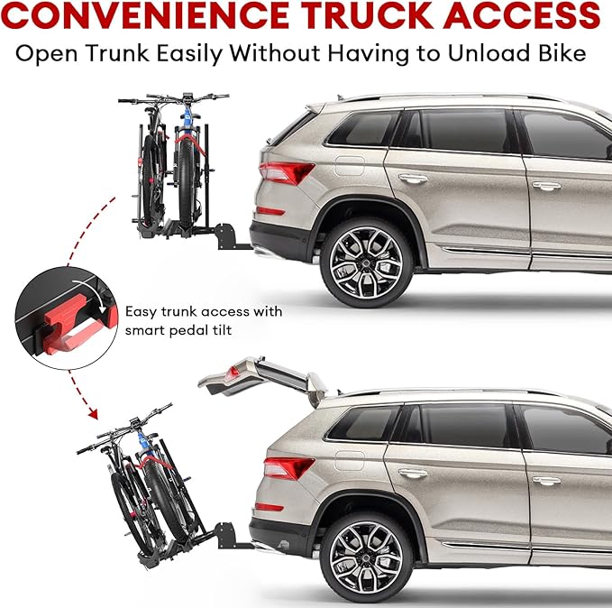 Hitch 2 EBike Rack with Ramp, 170lbs Capacity Electric Bike Carrier Foldable