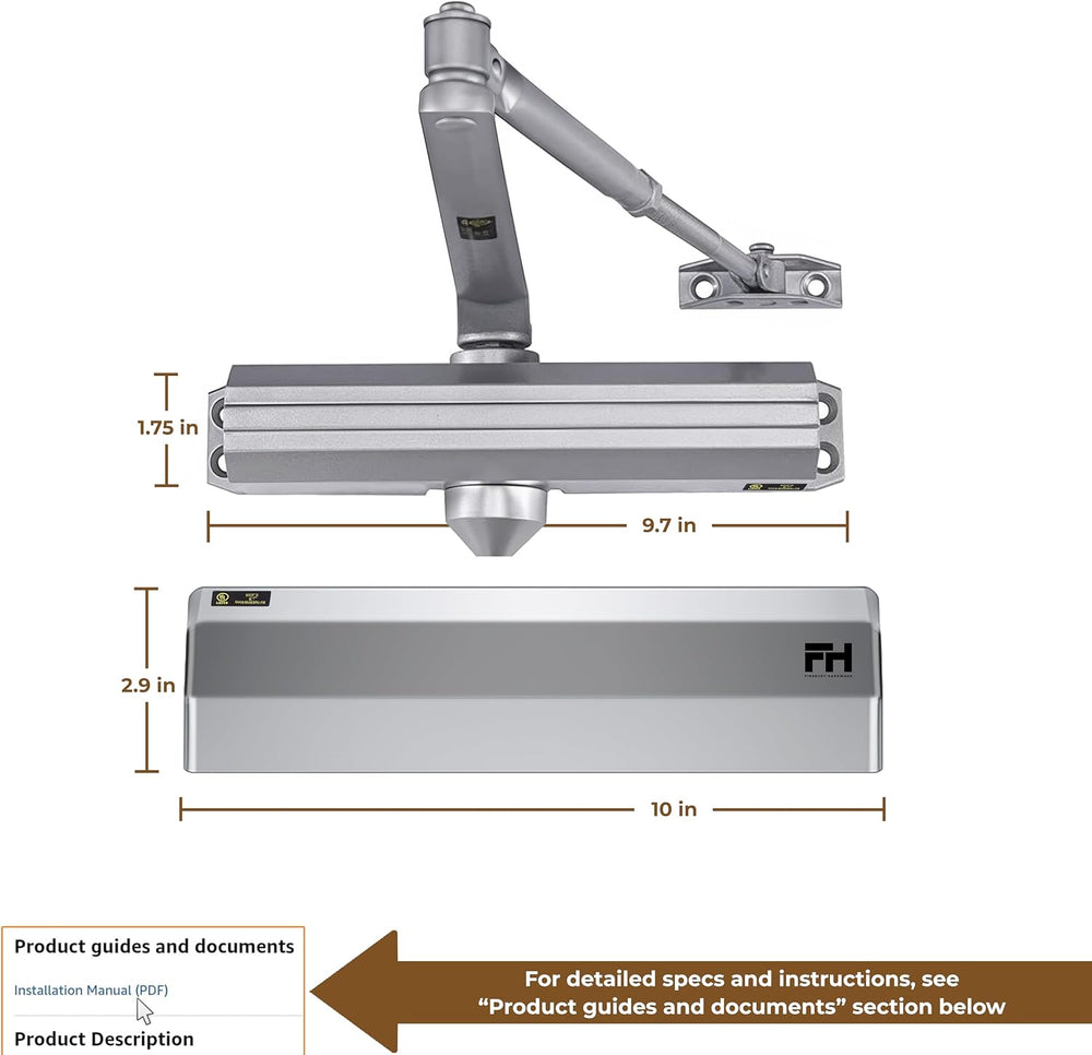 Finsbury Medium Heavy Duty Door Closer – Grade 1 Commercial, Adjustable Sprin...