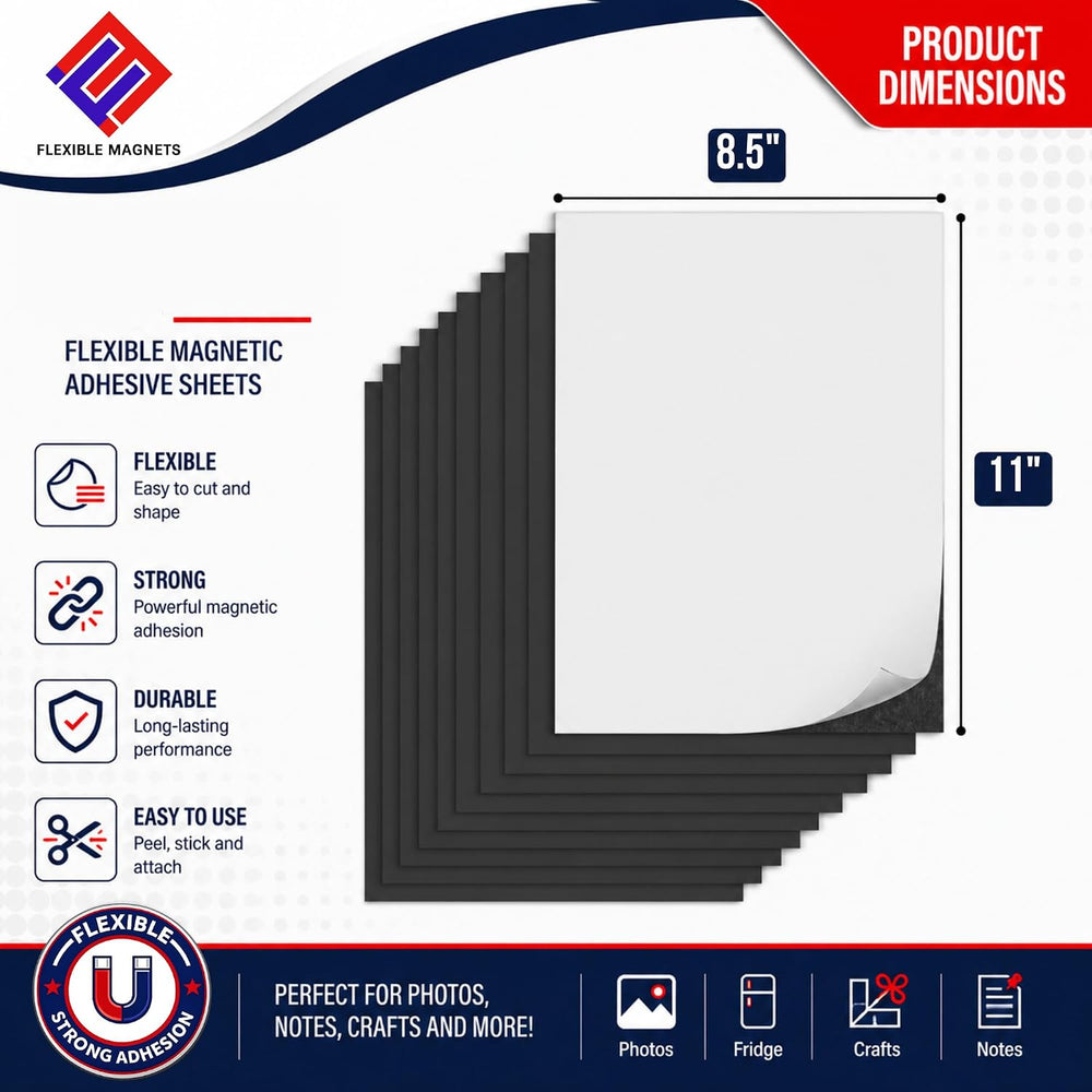 Flexible Magnet Sheet with Adhesive Backing, 20 Mil, 8.5" x 11", 50...