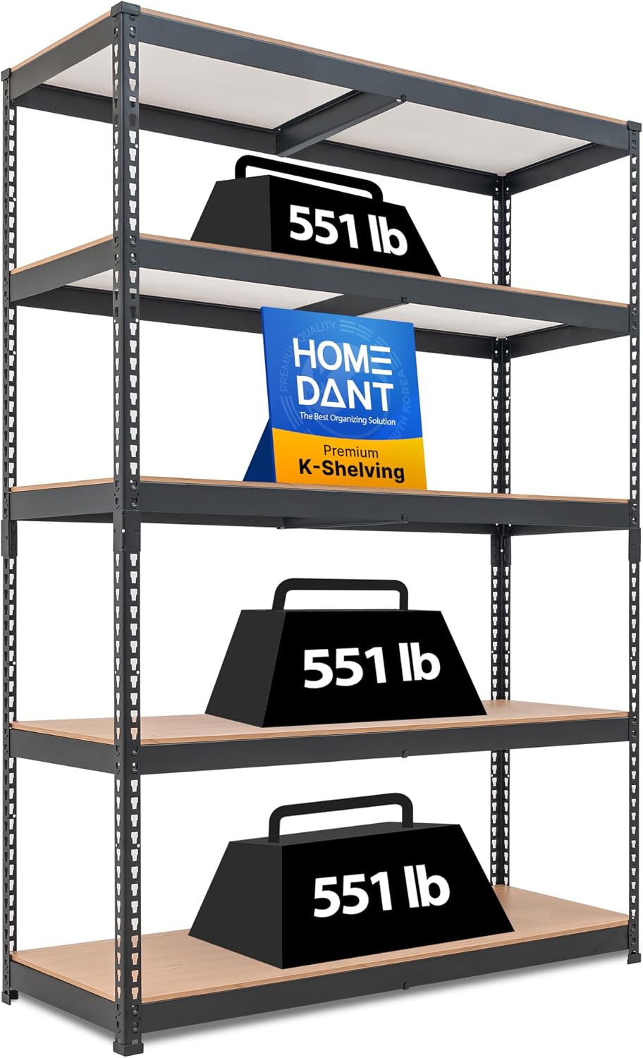 HOMEDANT Black 47.7" W 5 Tier Storage Shelves Garage Shelving Unit Metal