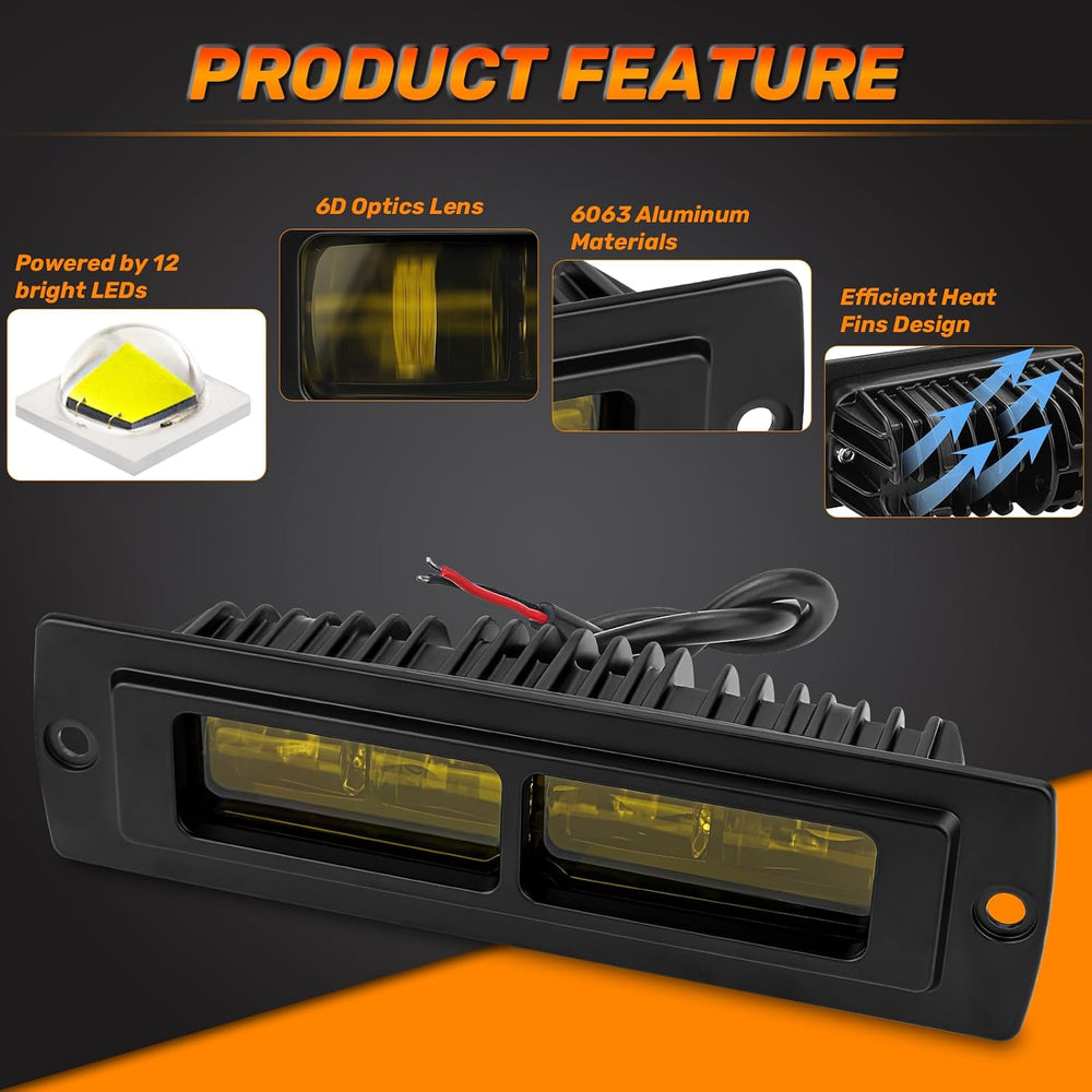 DERI 7 Inch Flush Mount LED Pods, 2PCS Amber 4000K Mount Bumper Fog Lights