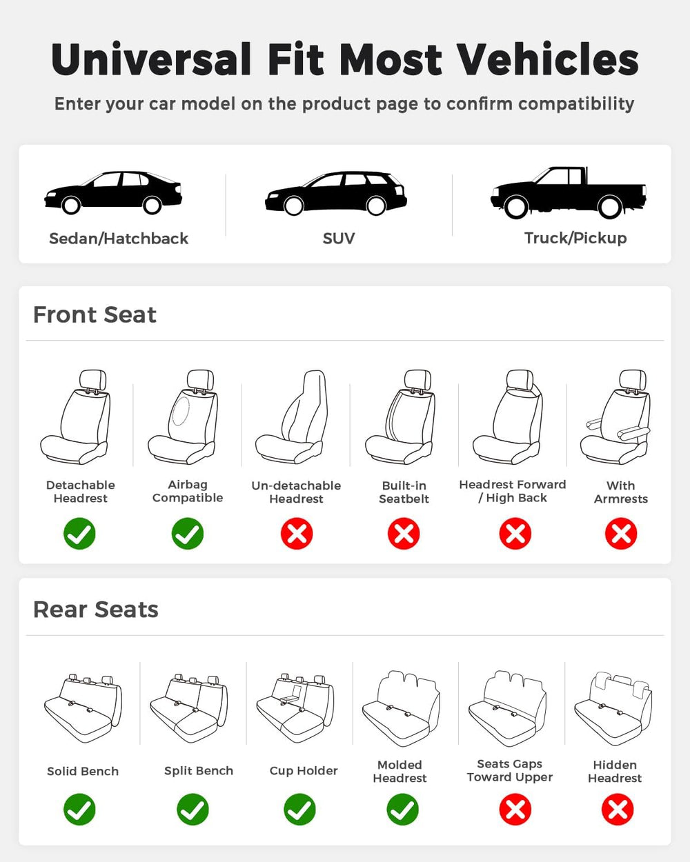 Huidasource Car Seat Covers Full Set, Luxury Faux Leather Seat Covers, Velcro...