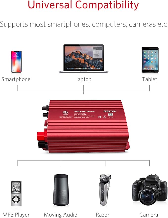 BESTEK 500W Power Inverter DC 12V to 110V AC Converter