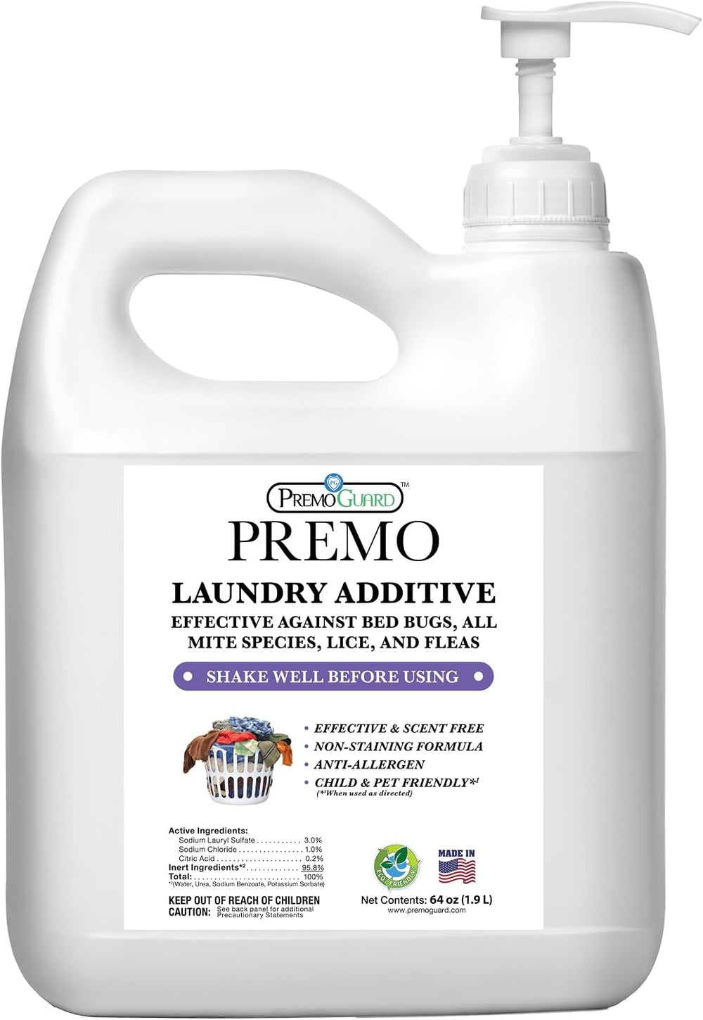 Premo Guard Bed Bug, Mite & Lice Laundry Detergent Additive 64 oz – Child...