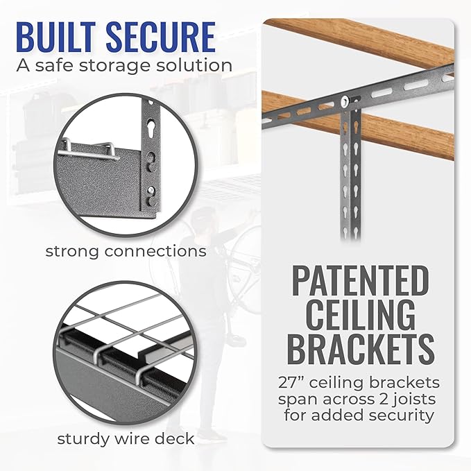 SafeRacks Heavy Duty Overhead Garage Storage Rack, 600 lb Capacity, Adjustabl...