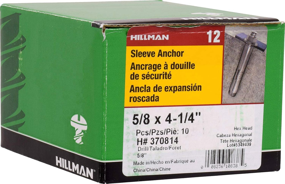 The Hillman Group 370814 Hex Head Sleeve Anchor, 5/8 X 4-1/4-Inch, 10-Pack