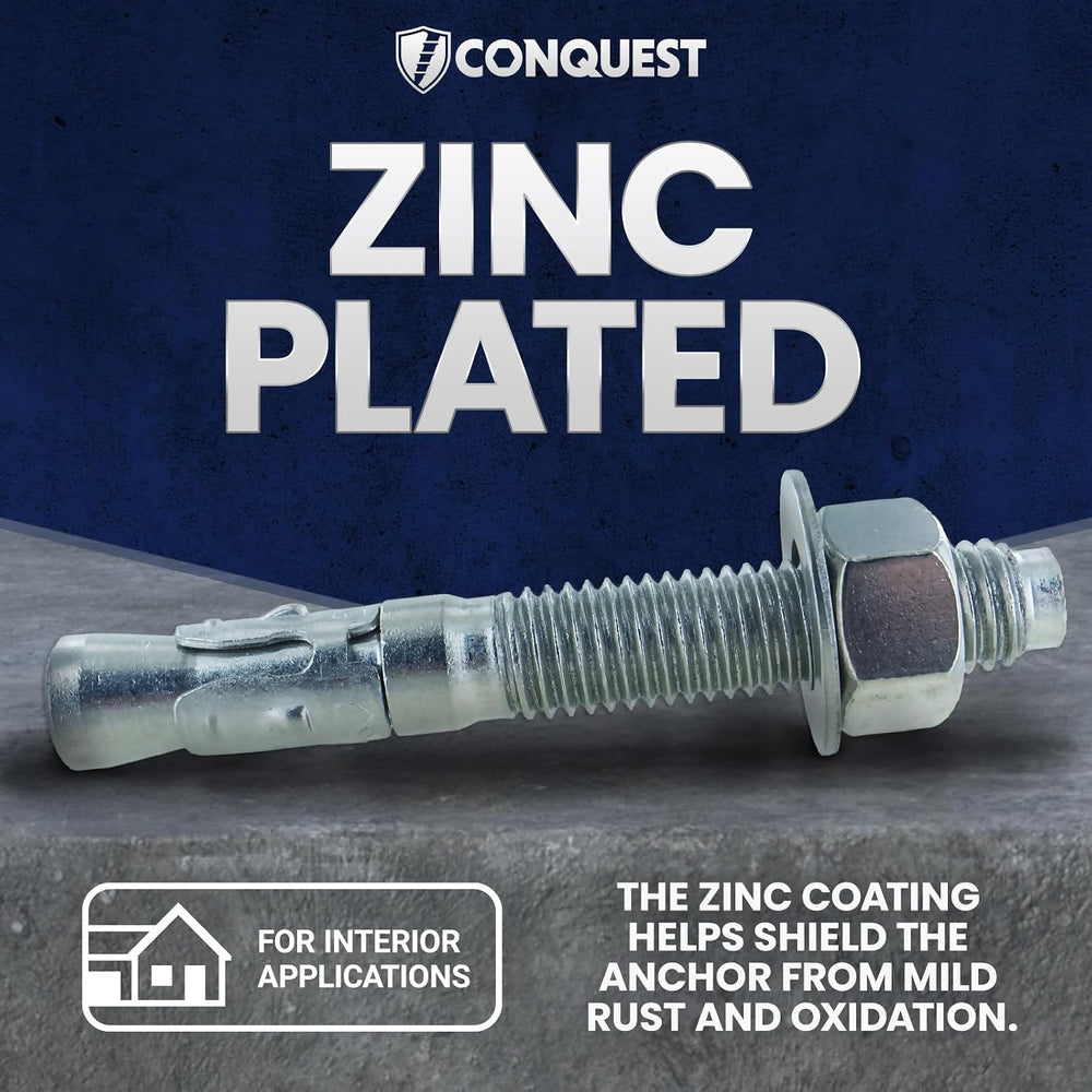 Conquest Zinc Plated Wedge Anchors for Concrete 3/4” x 6-1/4”