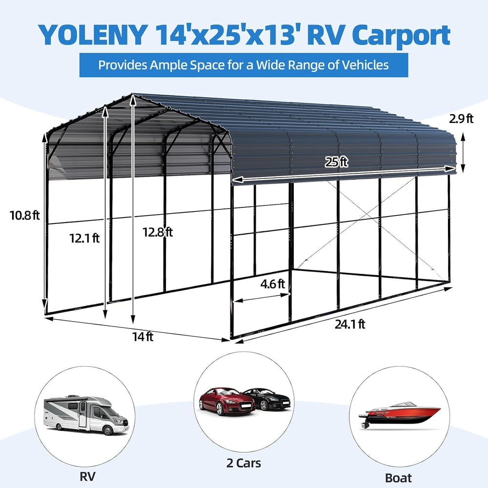 YOLENY 14x25FT RV Carport, Outdoor Heavy Duty Metal Car Ports with Galvanized...