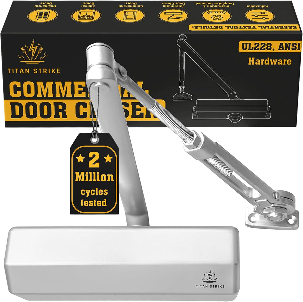 TS8000 Commercial Door Closer, Hold-Open Arm (Silver)