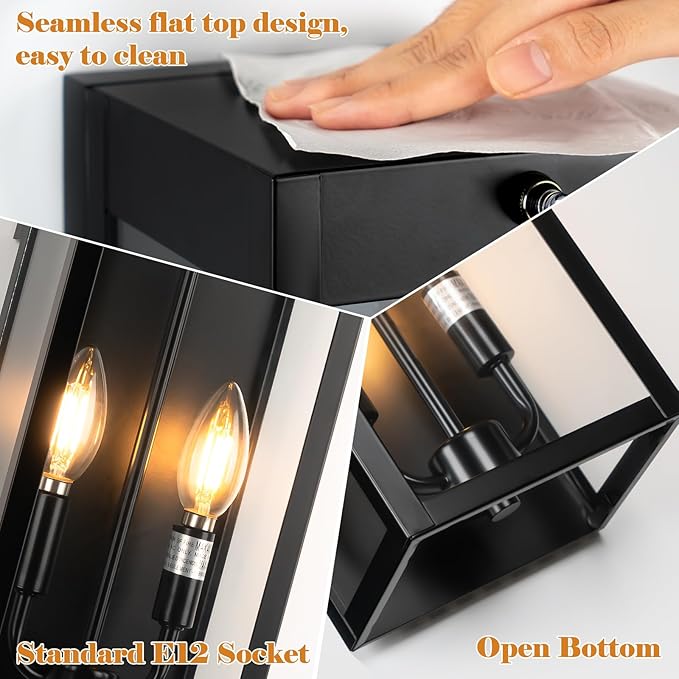 16” Dusk to Dawn Outdoor Lighting, 2 Pack Black Modern Porch Outside Lights