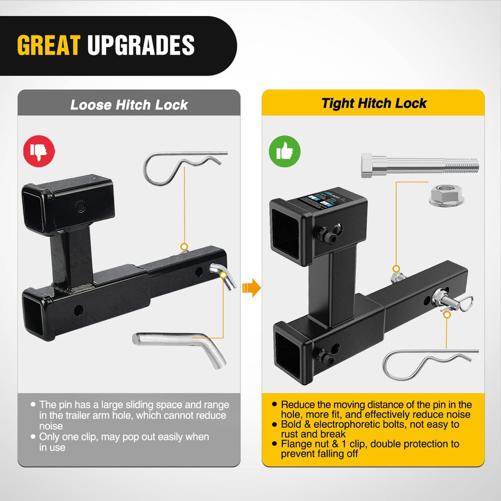 Nilight Dual Hitch Extender to 10", Rise Drop 7-1/2 inch w/Hitch Tightener