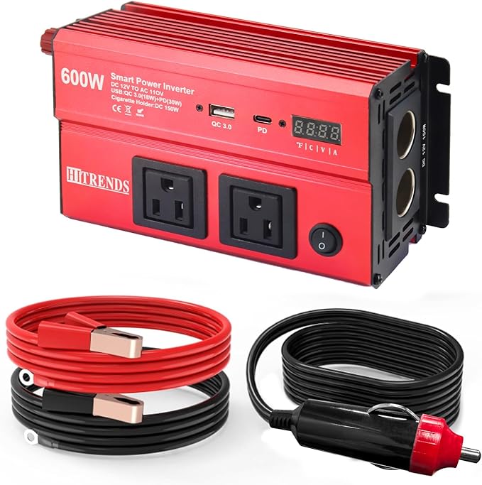 HITRENDS 600W Car Inverter, 12V DC to 110V AC,