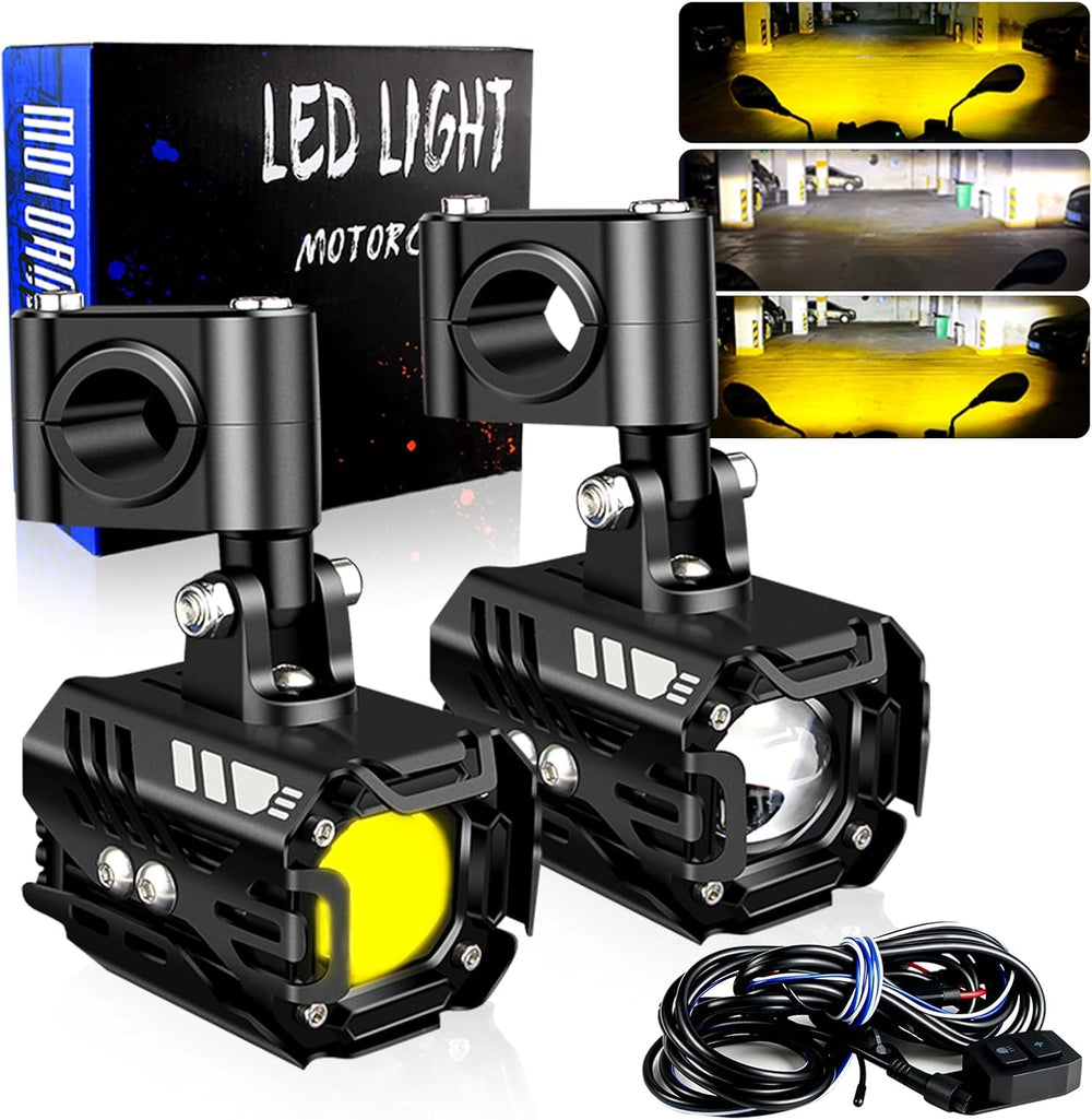 LED Motorcycle Auxiliary Lights Driving Fog Lights Universal Spotlights White...