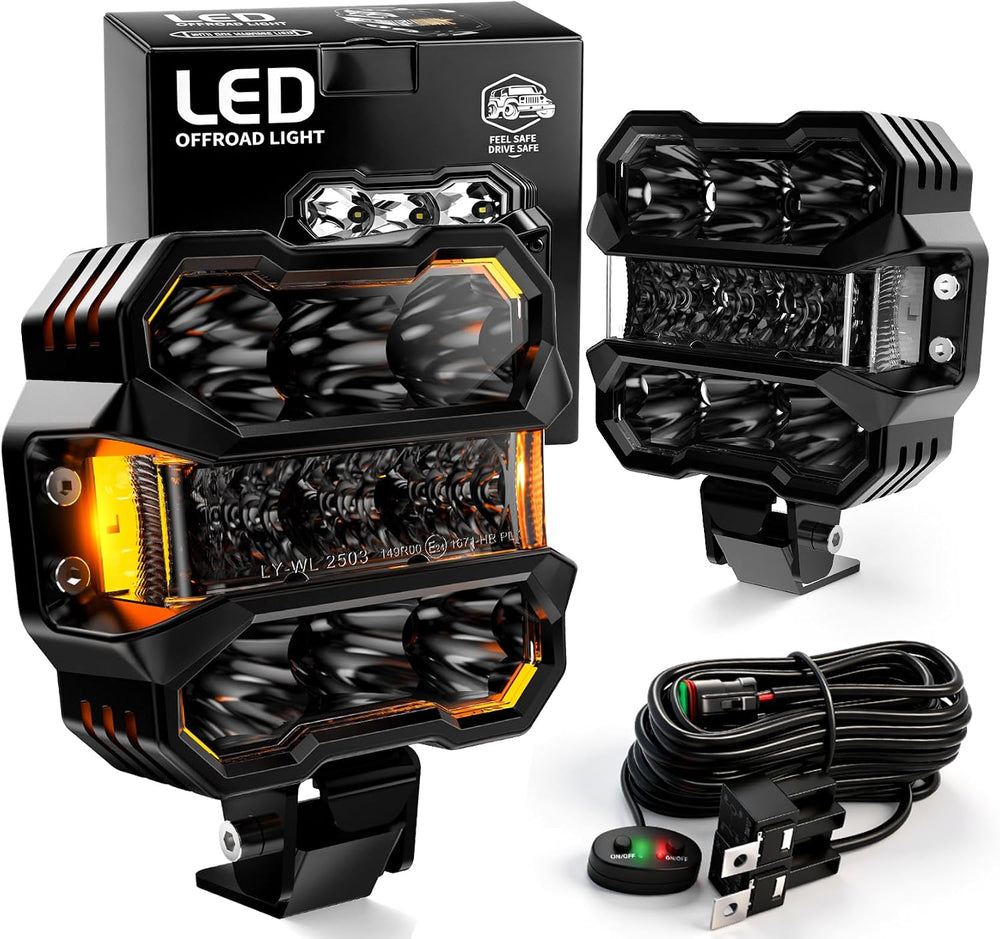 AUDEXEN 4.5 Inch LED Pods Lights 110W - Offroad Driving Light with Amber Side...