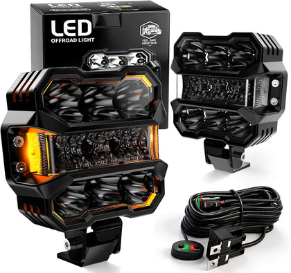 AUDEXEN 4.5 Inch LED Pods Lights 110W - Offroad Driving Light with Amber Side Marker, 800% Bright White & Amber Combo Work Lights Flood Spot Beam, LED Cubes Fog Lamp for Jeep Trucks ATV UTV RZR SUV
