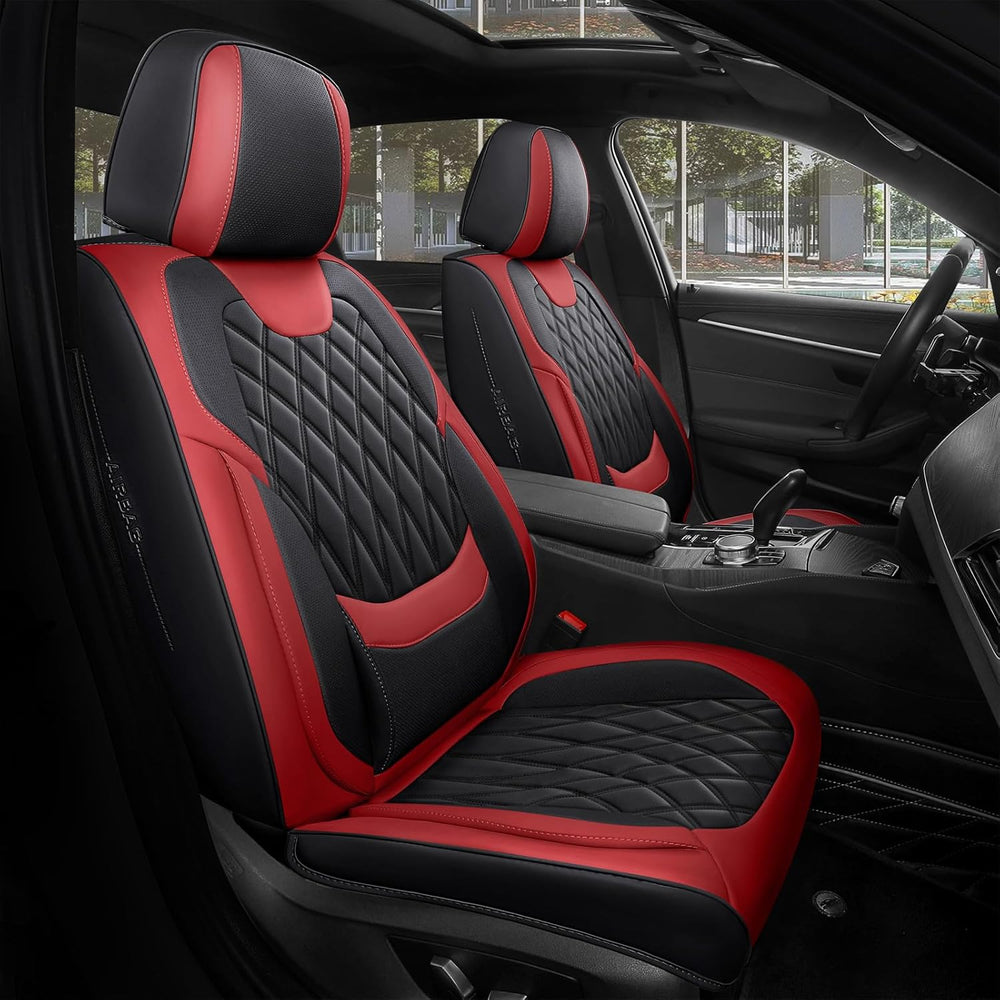 FREESOO Car Seat Covers Full Set Faux Leather Universal Fit Black Red