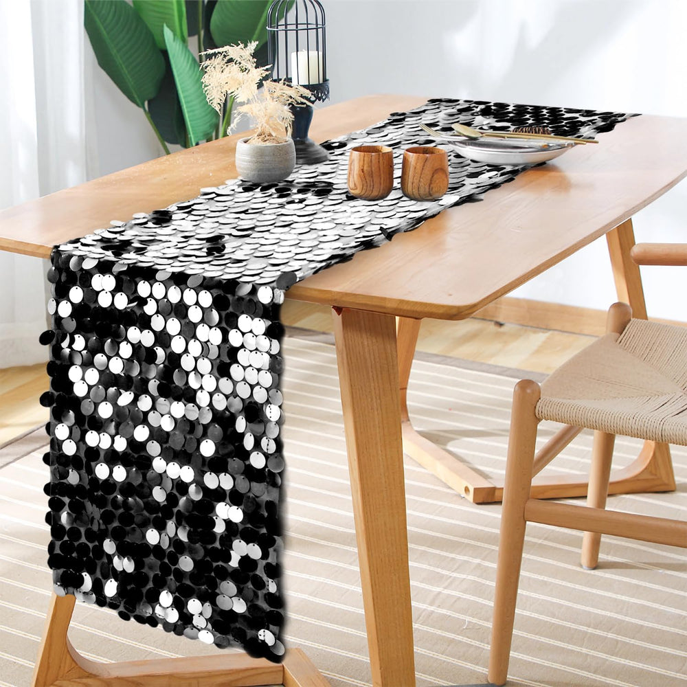 3 Packs Black Sequin Table Runner 12 x 108 Inch Glitter Rectangle Big Sequin ...