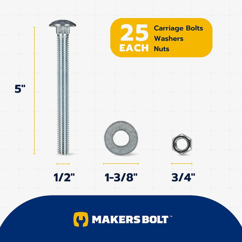 1/2" x 5" (25 pack) zinc carriage bolt shown in use