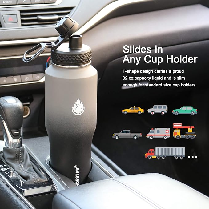SENDESTAR Water Bottle 32oz, 2 Lids, Wide Mouth Stainless Steel Vacuum