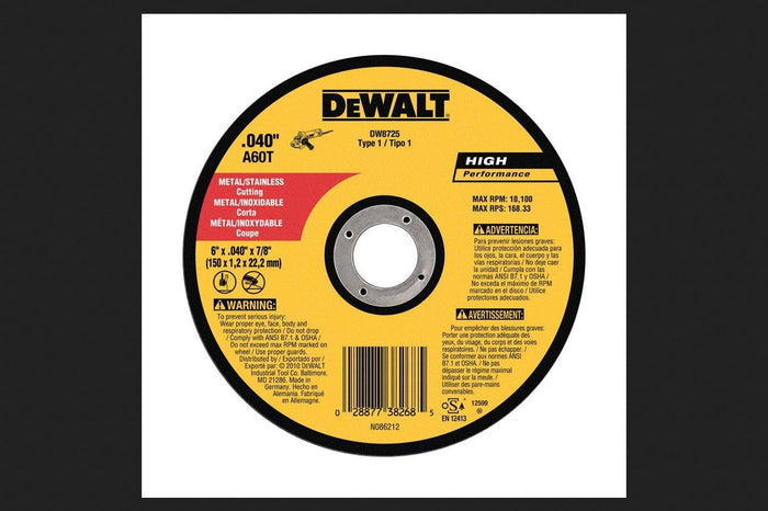 6" x .040" x 7/8" A60t Metalthin Cutoff Wheel Type1 (115-DW8725) Category: Angle Grinder Parts and Accessories