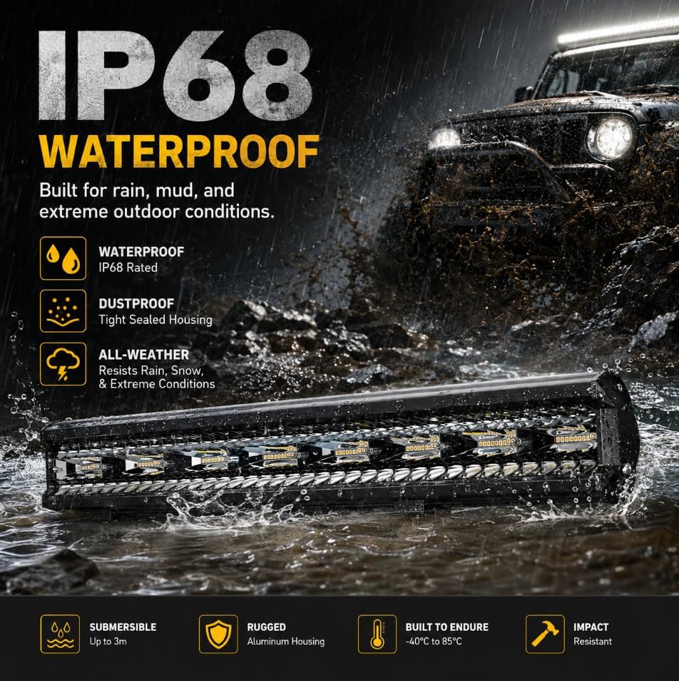 23 Inch 144W LED Light Bar White/Amber Flasing Strobe Light with Six Modes Dr...