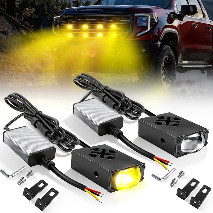 2PCS Super Slim LED Grille Driving Lights - 0.8 Inch Mini Projector Fog Lights with Hi-Lo Beam (White/Yellow), CANbus Decoder, IP68 Waterproof, Fit Car Truck Offroad SUV Pickup Motorcycle