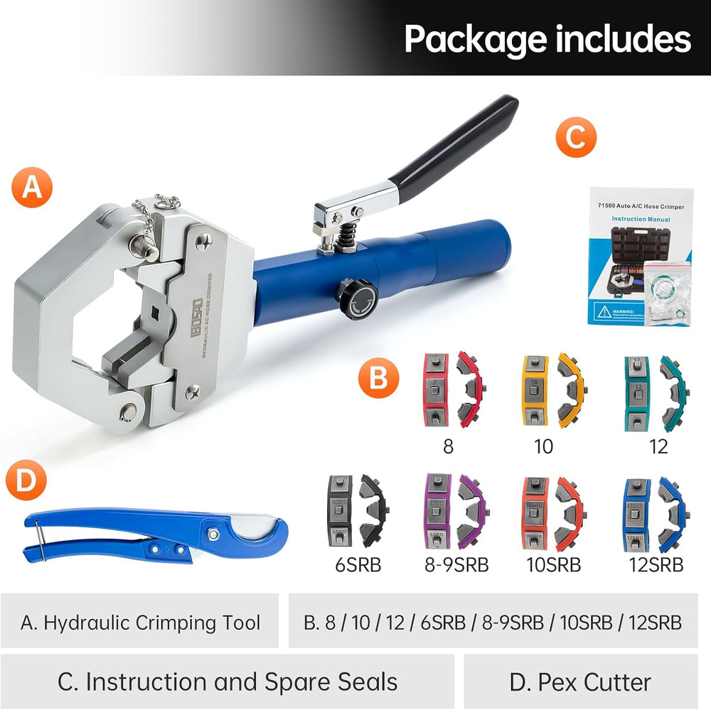 Hydraulic AC Hose Crimper Hydra-Krimp 71500 Manual A/C Hose Crimper Kit Air C...