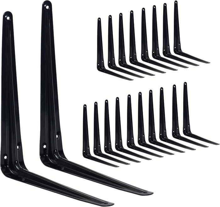 20 Pack Shelf Brackets 12 Inch, Black Metal Brackets for Shelves, L Shape Shelving Brackets (Black, 12" x 10")