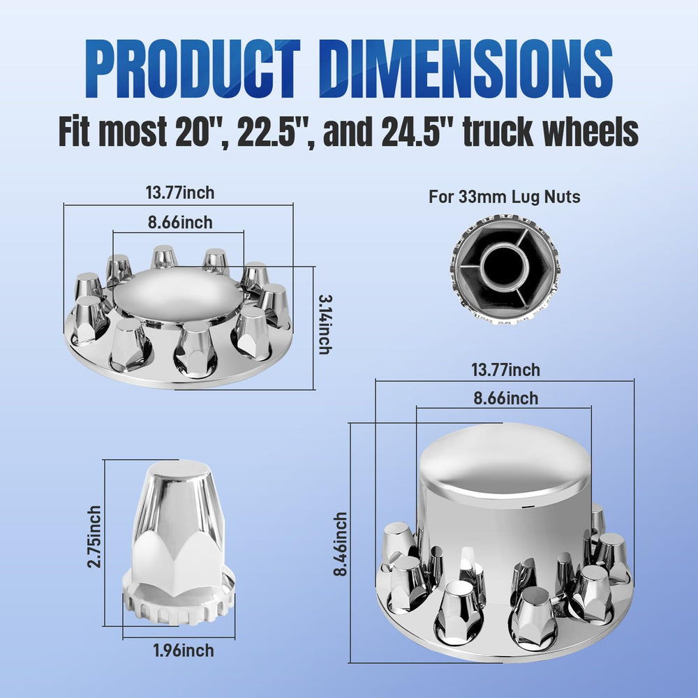 32/33mm Semi Truck Lug Nut Covers Wheel Covers Kit with 2 Front & 4 Rear,...