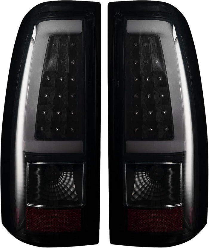 Tail Light Assembly Compatible With Chevy Silverado 1500 2500 3500 2003-2006 Driver and Passenger Side LED Smoke Black Rear Brake Lamps With Bulb Inside And Wiring Harness