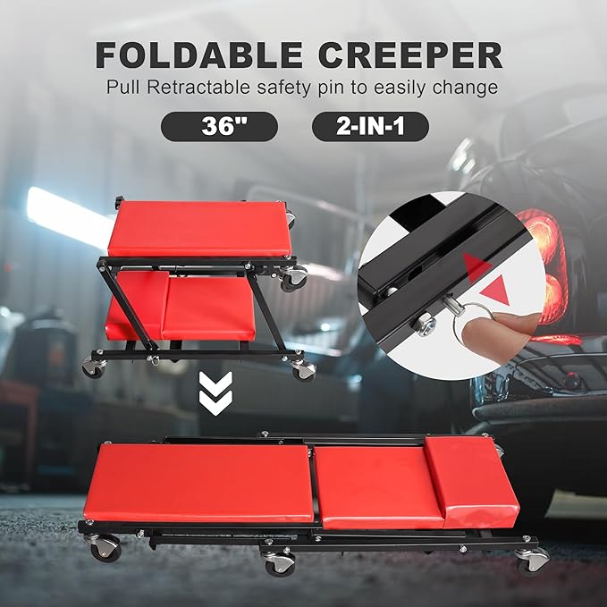 Torin 36" Rolling Foldable Car Creeper Automotive Creeper, 2-in-1 Garage...