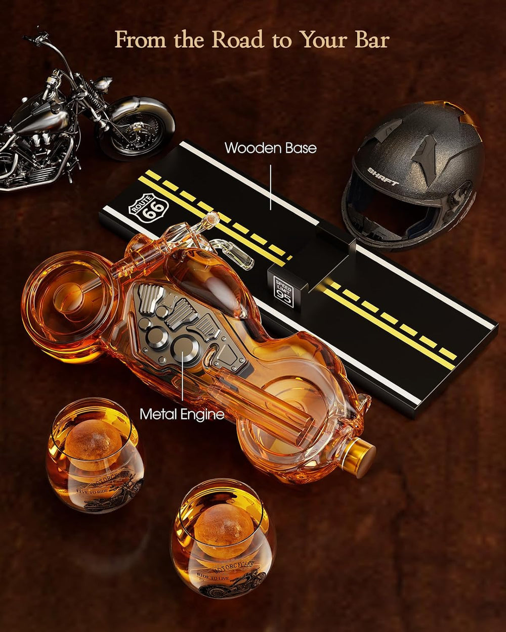 Kollea Motorcycle Whiskey Decanter Gift Set with 2 Glasses