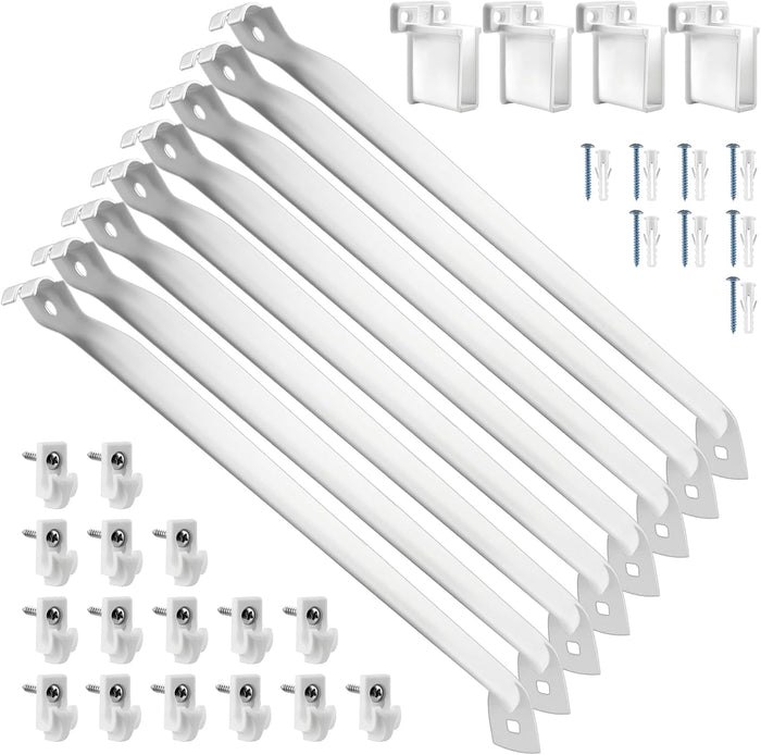 12 Inch Wire Shelf Brackets Set, 8 Pack Metal White Closet Support Bracket with End Brackets & Clips for Wire Shelving Wall Bracket Installation, Support Wire Closet Shelves Racks (8 Pack)