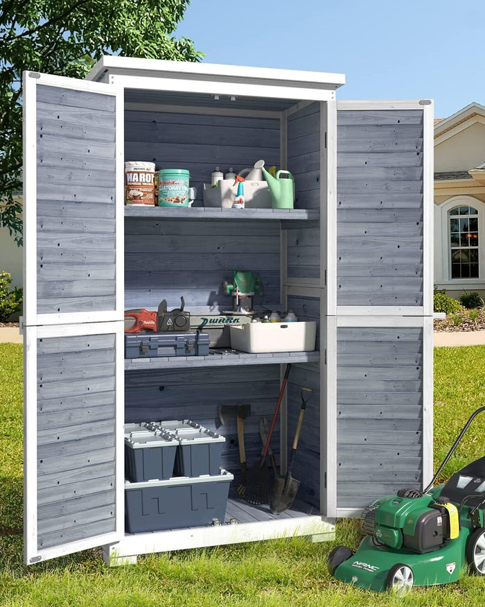 Gizoon Outdoor Storage Cabinet with 3 Shelves, Double Lockable Wooden Shed