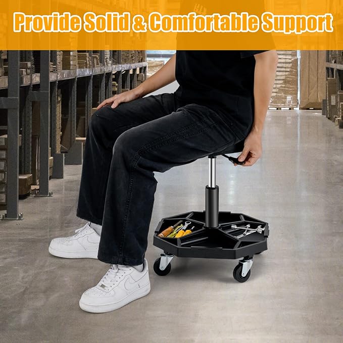 Adjustable Mechanic Rolling Stool, Pneumatic Rolling Stool