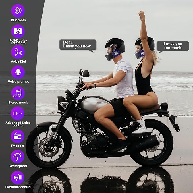 Y3 Helmet Bluetooth Intercom Headset, Auto Answer Phone, Active Noise (2 Pack)
