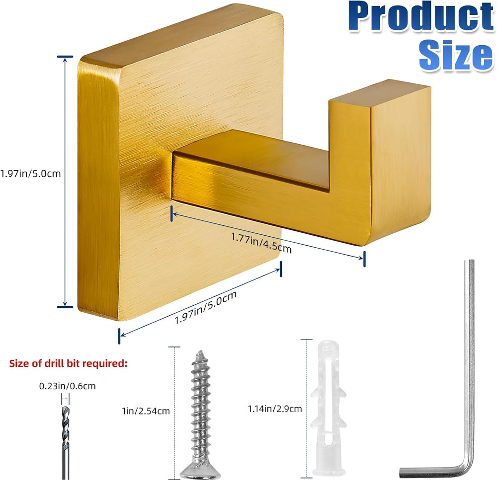Brushed Gold Towel Hooks for Bathrooms, Heavy Duty Wall Mounted Stainless Ste...