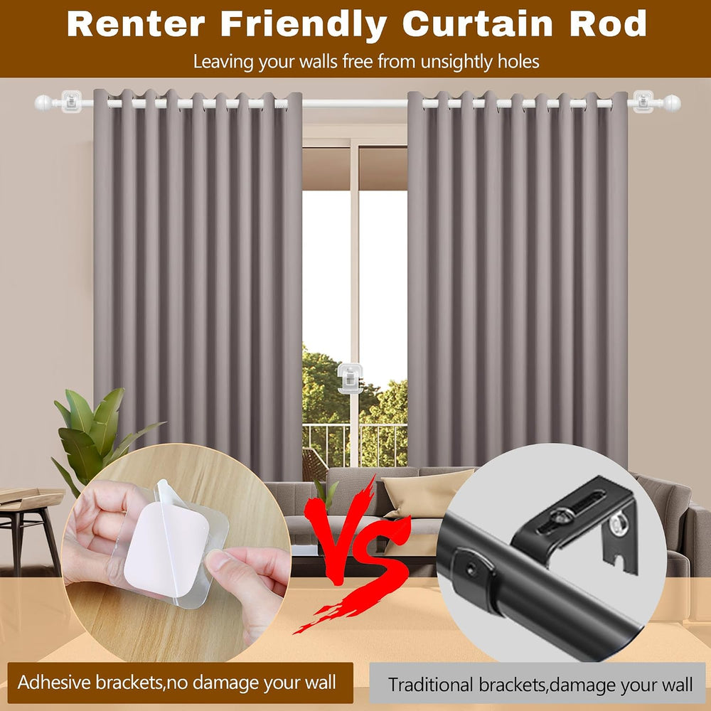2 Pack Adhesive Curtain Rod No Drilling for Renter 27 to 112" Adjustable