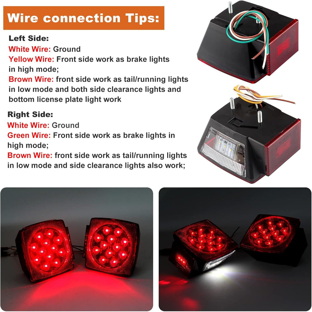 12V Trailer Led Light Kit, 2x Square Led Stop Turn Tail Brake License Plate R...