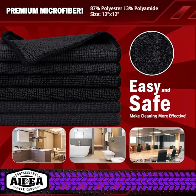 AIDEA Microfiber Cleaning Cloth Black 150PK, Microfiber Towels