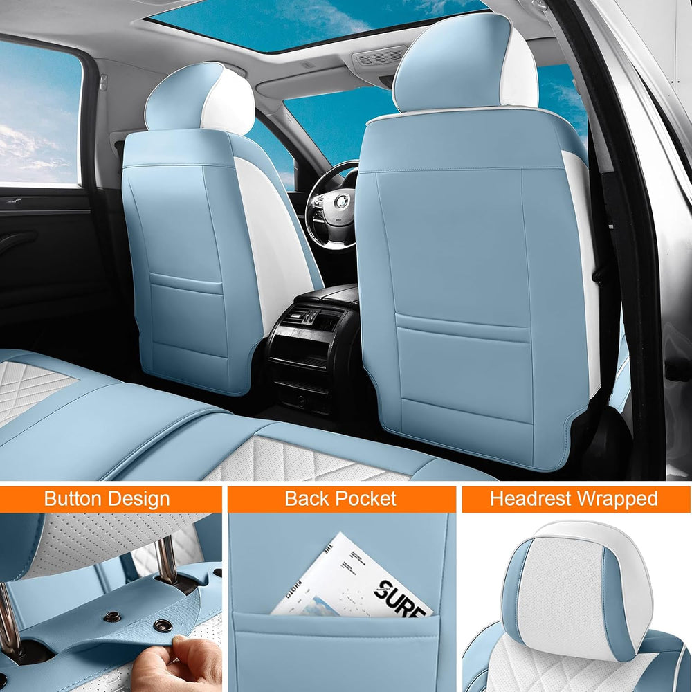 Blue White Car Seat Covers Full Set Universal 5-Seat Full Coverage