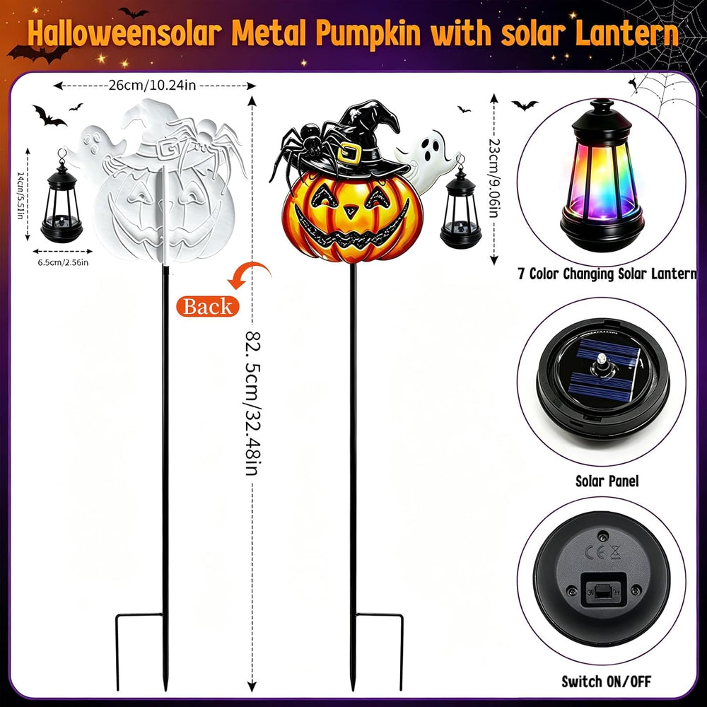 Halloween Decorations Outdoor Metal Solar Pumpkin Lights with Solar Lantern