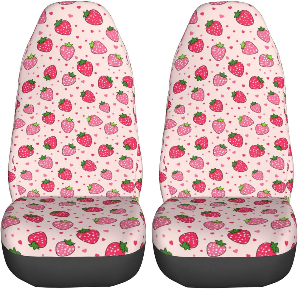 Dujiea Pink Strawberry 2 Pcs Universal Auto Seat Covers Front Seats Only, Veh...