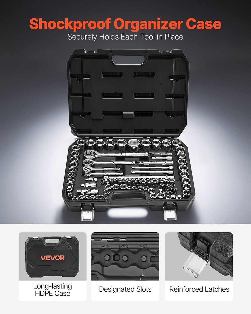 VEVOR Socket Set, 86 Pieces, 3/8 & 1/4 & 1/2 inch Drive Socket and Ra...