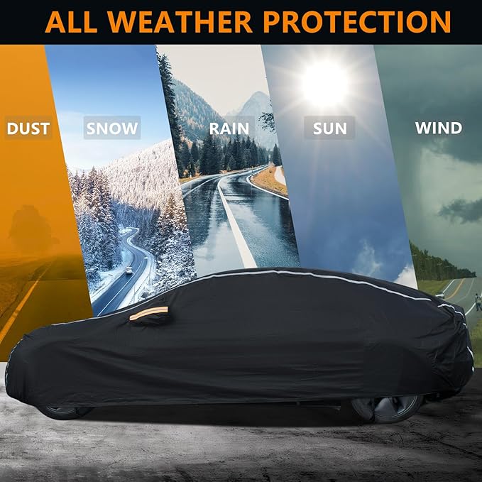 Car Covers for Automobiles, 6 Layers Car Cover Waterproof All Weather, Full
