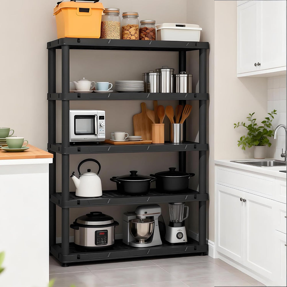 72”H Plastic Garage Storage Shelves,5-Tier Heavy Duty Plastic Shelving,700LBS...