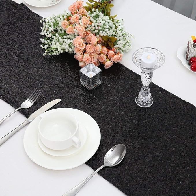 Black Table Runners Sparkly Halloween Table Runner 10 Packs 12x108 Inches Gli...