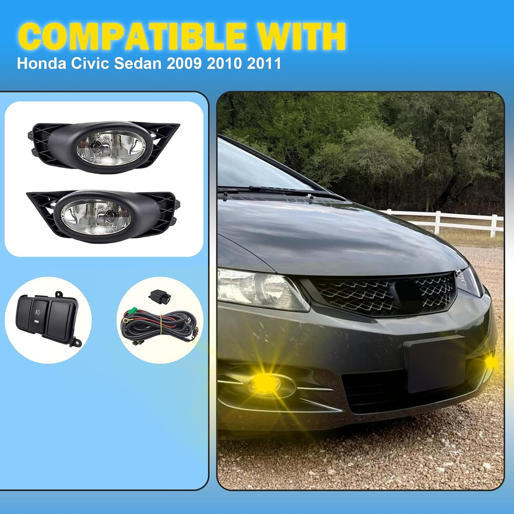 Bona Fog Lights Compatible with 2009 2010 2011 Honda Civic 4 Door Sedan with ...