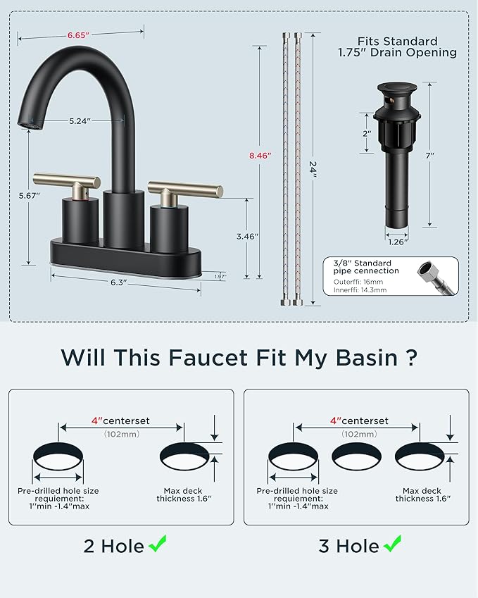FORIOUS 4 Inch Centerset Bathroom Sink Faucet Black and Brushed Nickel