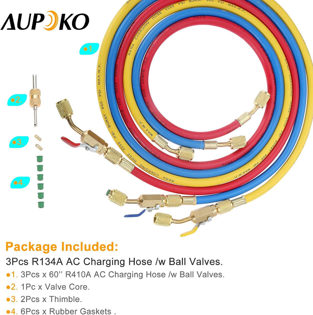 AC Refrigerant Charging Hose with Ball Valve R410A R134A R12 R22 R502 R404